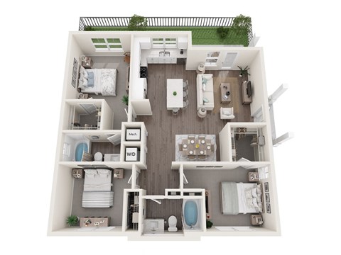 Floor plan for 3 beds, 2 baths, 1319 sqft